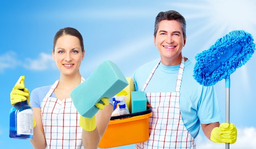 Professional carpet cleaner treating a stained living room carpet